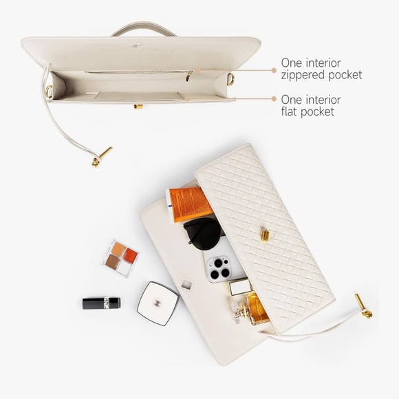 Few Moda - Chic Cream Woven Clutch and Crossbody Purse - Picture 5 of 6